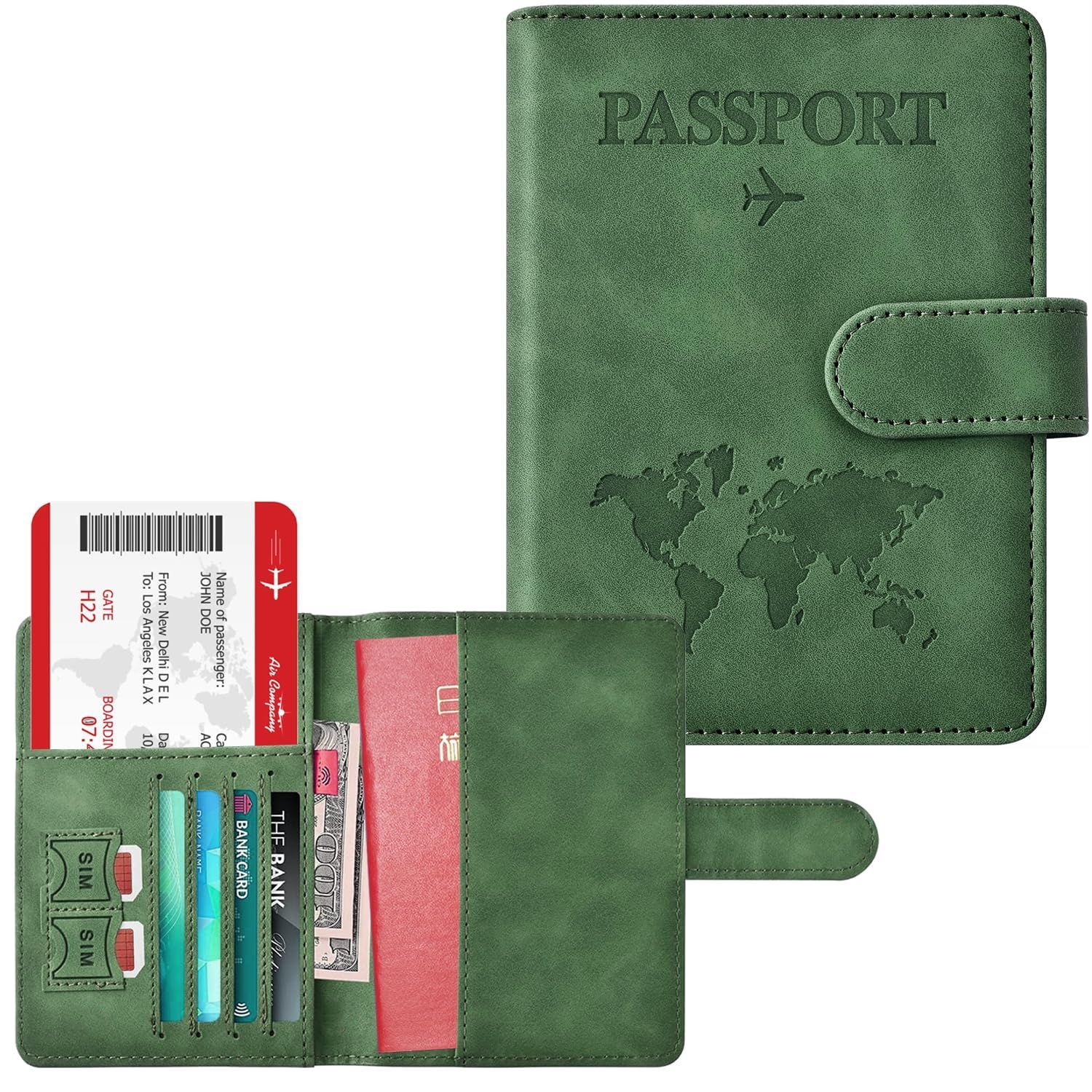 数量 パスポート カードケース ラベルウォレット 収納ポケット PUレザー パスポートカバー 軽量 コンパクト スキミング防止 おしゃれ 海外旅行 パスポートケース 旅行用品 透明パスポートカバー付き Hueapion グリーン タイプ2