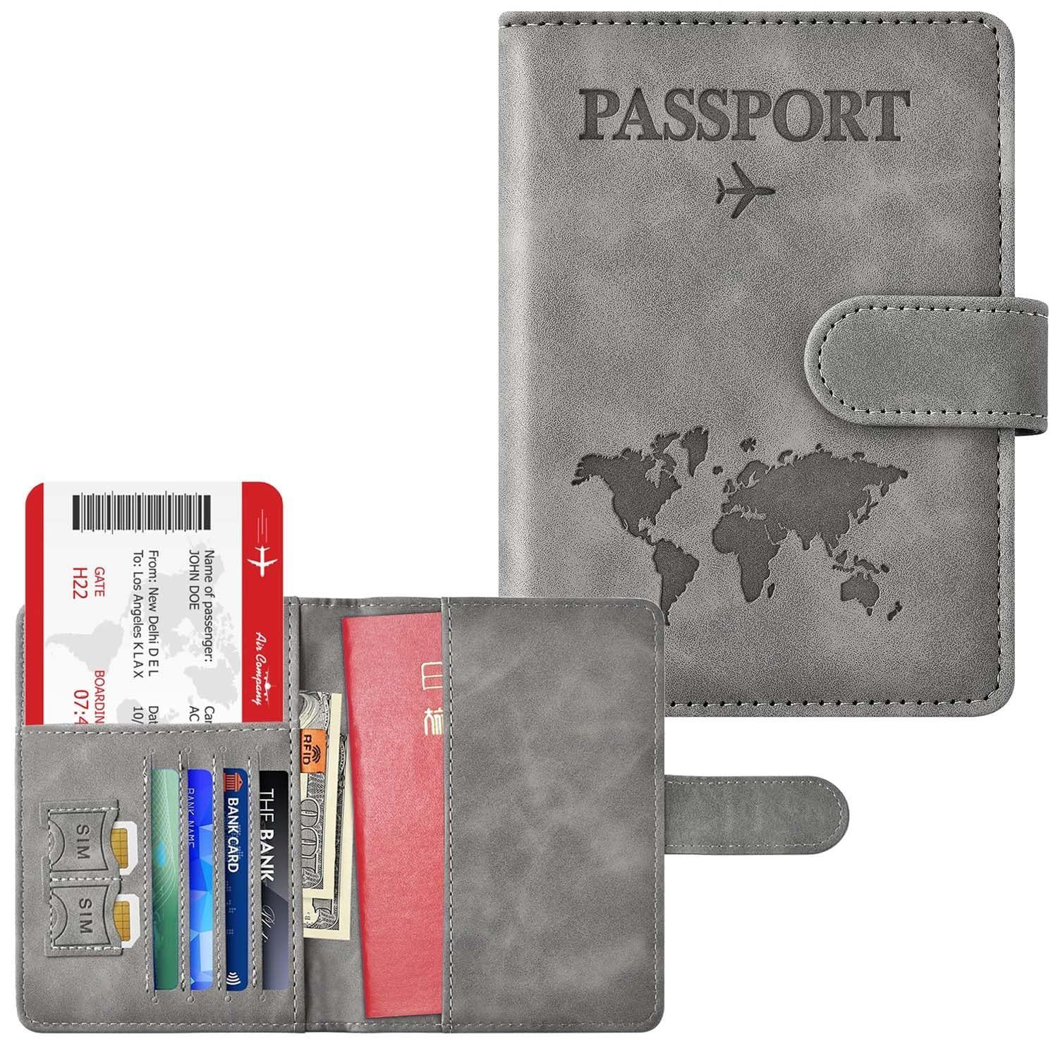 ラベルウォレット PUレザー カードケース 軽量 パスポート コンパクト 収納ポケット おしゃれ パスポートカバー 海外旅行 スキミング防止 旅行用品 パスポートケース 透明パスポートカバー付き Hueapion グレー タイプ2