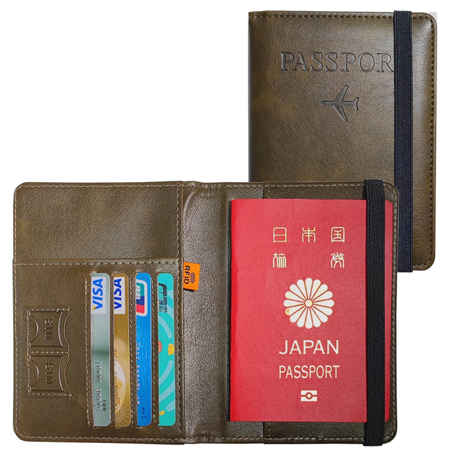 数量 パスポート カードケース 収納ポケット ラベルウォレット PUレザー パスポートカバー 軽量 コンパクト おしゃれ スキミング防止 海外旅行 旅行用品 パスポートケース 透明パスポートカバー付き ダークグリーン Hueapion -