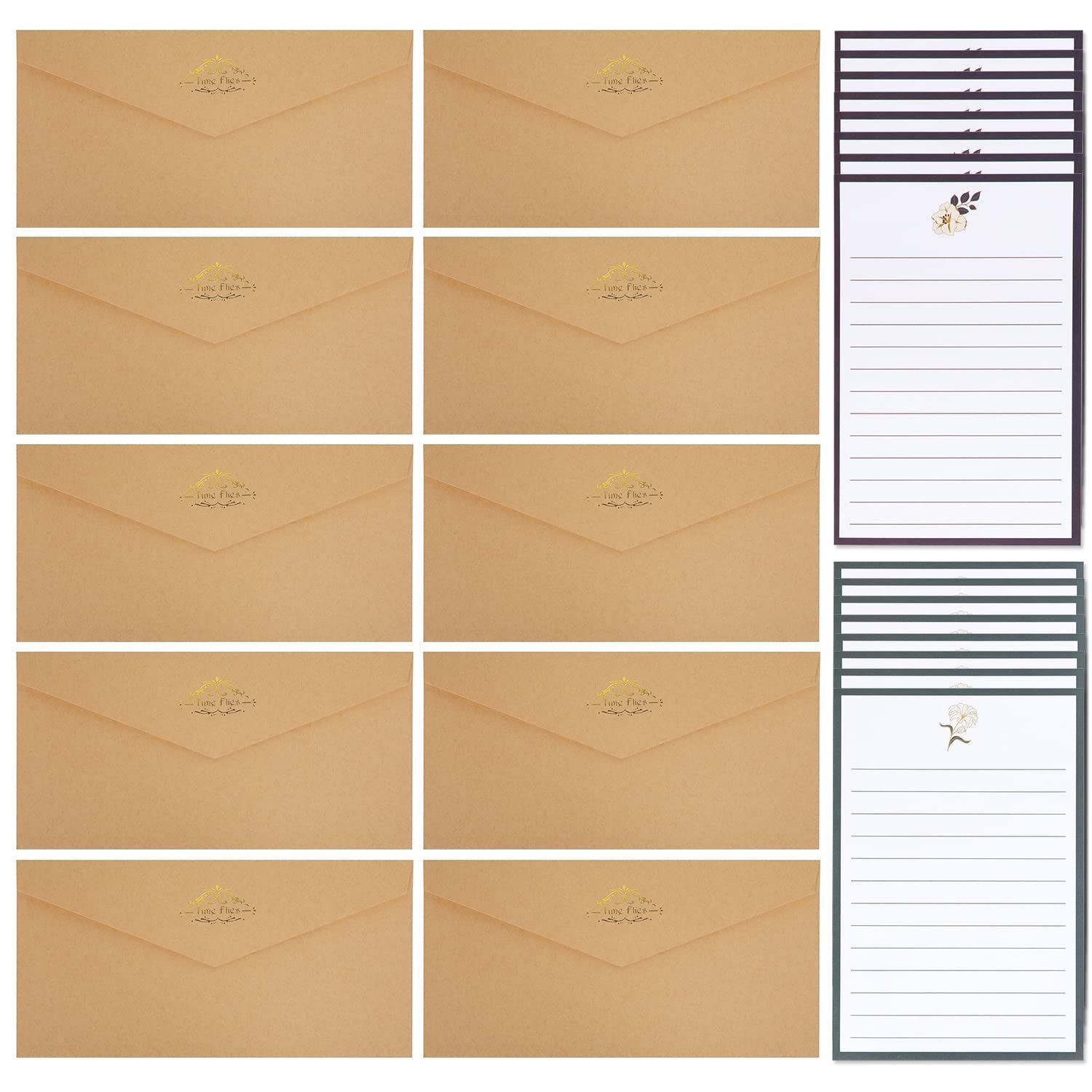 封筒 手紙 便箋セット シンプル お洒落 大量 セット 大人 招待状 結婚式 おしゃれ お祝い 挨拶状 ベージュ レターセット Time Flies