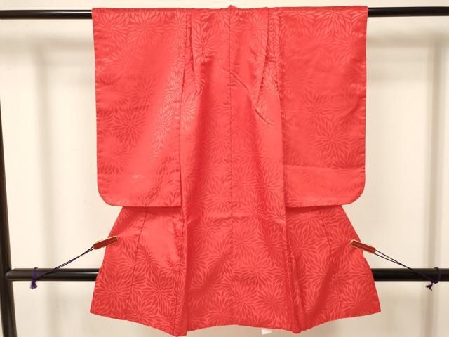 平和屋着物[]七五三 女の子 ３歳 祝着 三つ身 菊地紋 紅緋色 洗える着物 DAAY3111ma