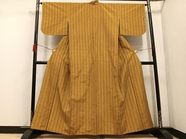 平和屋着物○無形文化財 本場黄八丈 近藤傳 草木染 手織 紬 格子 正絹