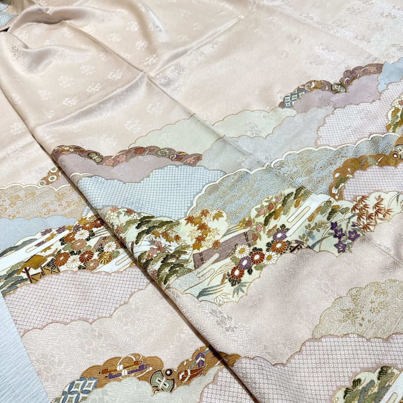 訪問着　正絹　フルセット　雲　金駒刺繍 訪問着 正絹 フルセット 雲 金駒刺繍 - メルカリ