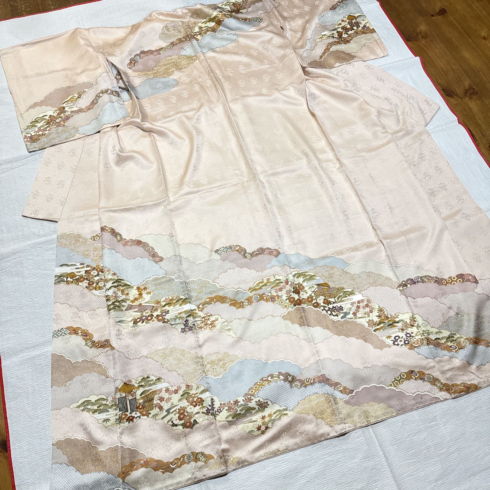 訪問着 正絹 フルセット 雲 金駒刺繍 - メルカリ