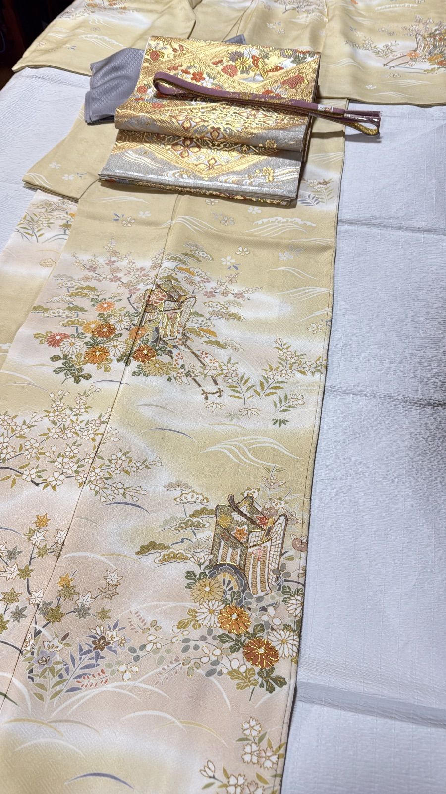 訪問着 袋帯 正絹 フルセット 薄黄色 - メルカリ