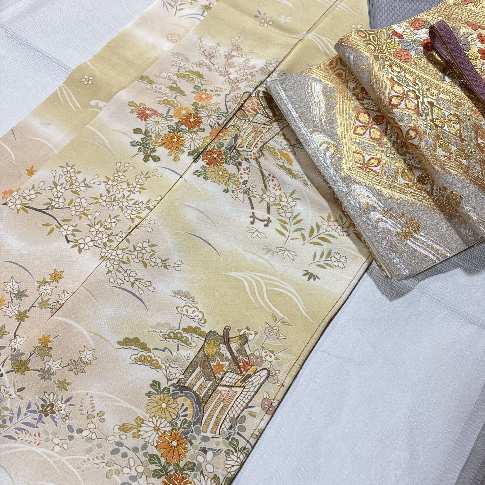 訪問着 袋帯 正絹 フルセット 薄黄色 - メルカリ