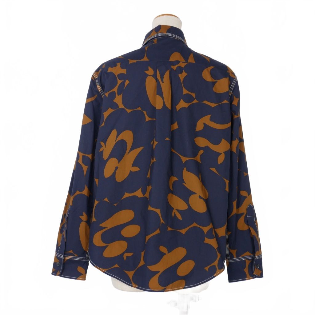 マルニ MARNI 19SS コットン ポプリン プリントシャツ 総柄 長袖 44 紺