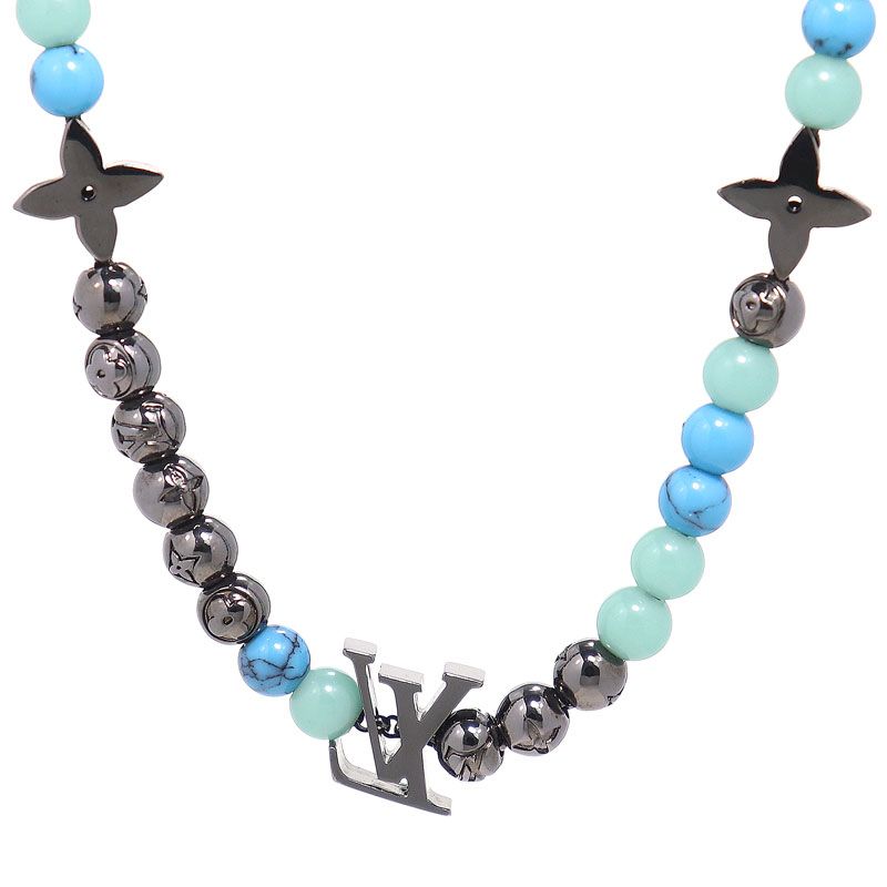 ルイヴィトン M00313 コリエ LV ビーズ ネックレス ターコイズブルー