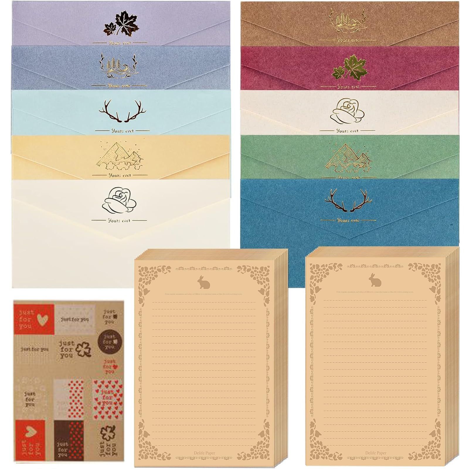 数量 タイプB クラフト色便箋 お礼状用 お祝い手紙 結婚式 挨拶状 招待状 箔押し おしゃれ シンプル アンティーク調 クラフト用紙 手紙 便箋 封筒 レターセット Sitengle