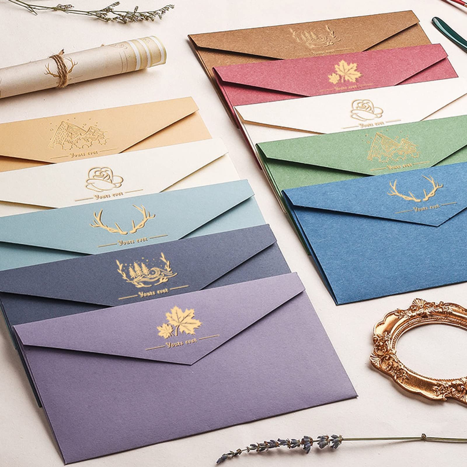 数量 タイプB クラフト色便箋 お礼状用 お祝い手紙 結婚式 挨拶状 招待状 箔押し おしゃれ シンプル アンティーク調 クラフト用紙 手紙 便箋 封筒 レターセット Sitengle