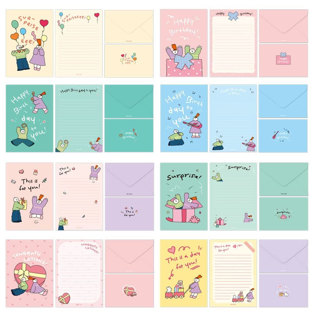 数量 オリモリー おめでとう 便箋 封筒 8種 セット モノライク Olly Molly Birthday Letter Paper Set 類 便箋 レター カード