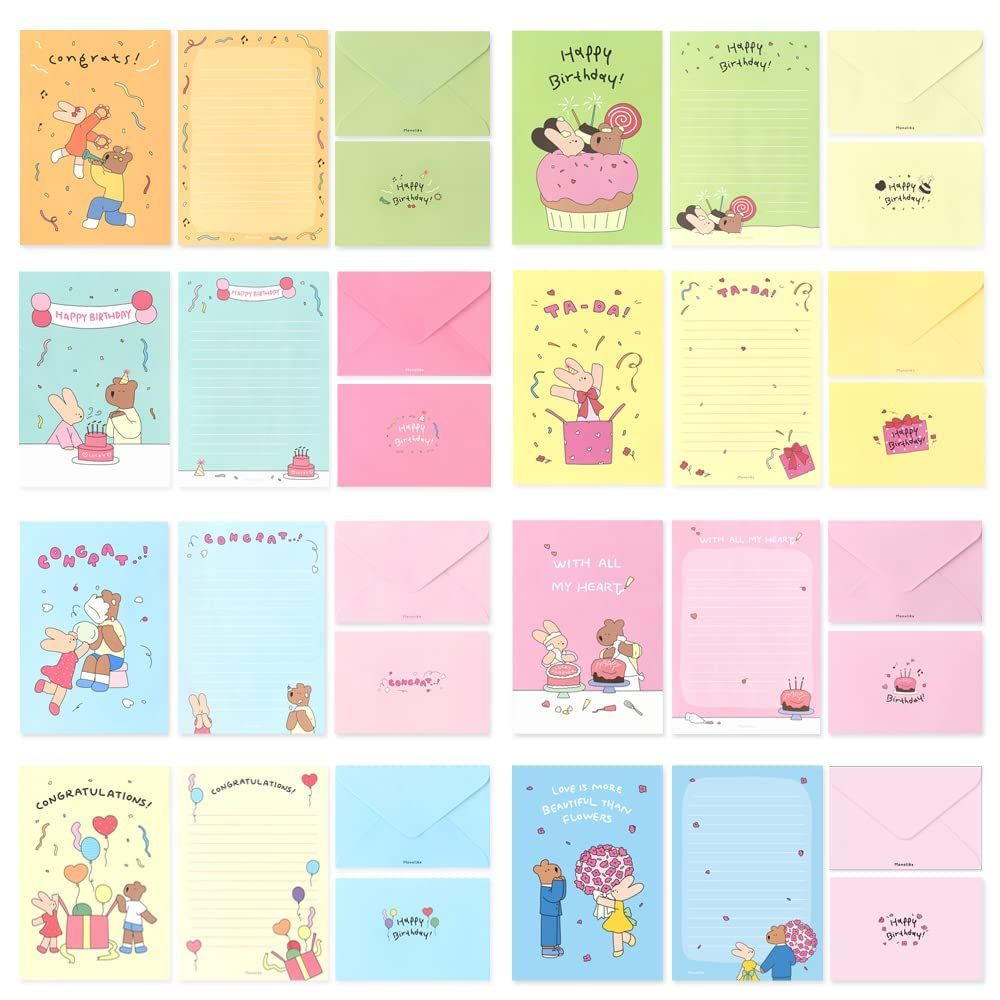 封筒 便箋 類 Set Paper Letter Birthday Lucky and Happy - セット 8種 おめでとう ハッピーアンドラッキー モノライク