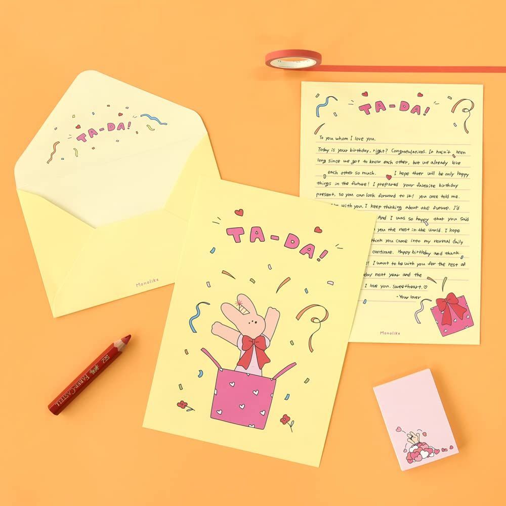  封筒 便箋 類 Set Paper Letter Birthday Lucky and Happy - セット 8種 おめでとう ハッピーアンドラッキー モノライク 便箋 レター カード