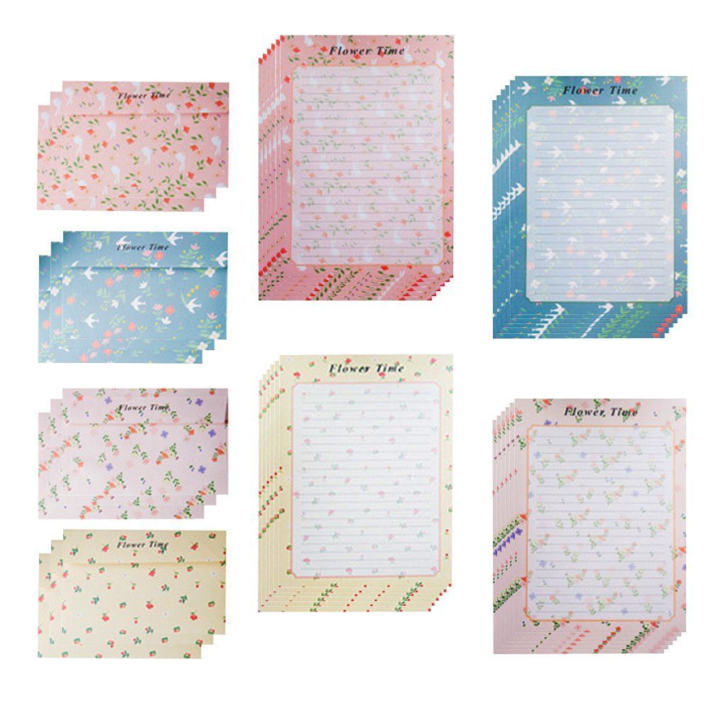 花柄4種類 挨拶の手紙 手紙セット 便箋 花柄4種類入り 封筒 MinniLove