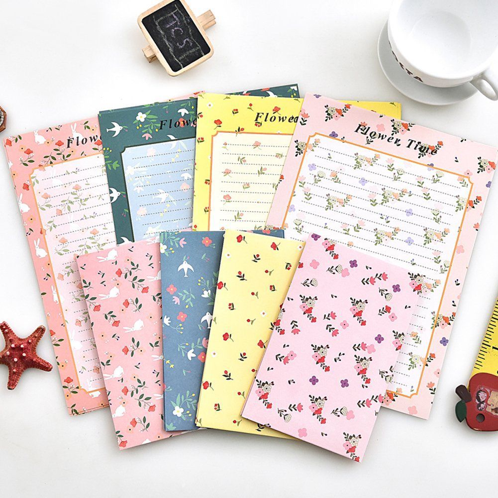 花柄4種類 挨拶の手紙 手紙セット 便箋 花柄4種類入り 封筒 MinniLove