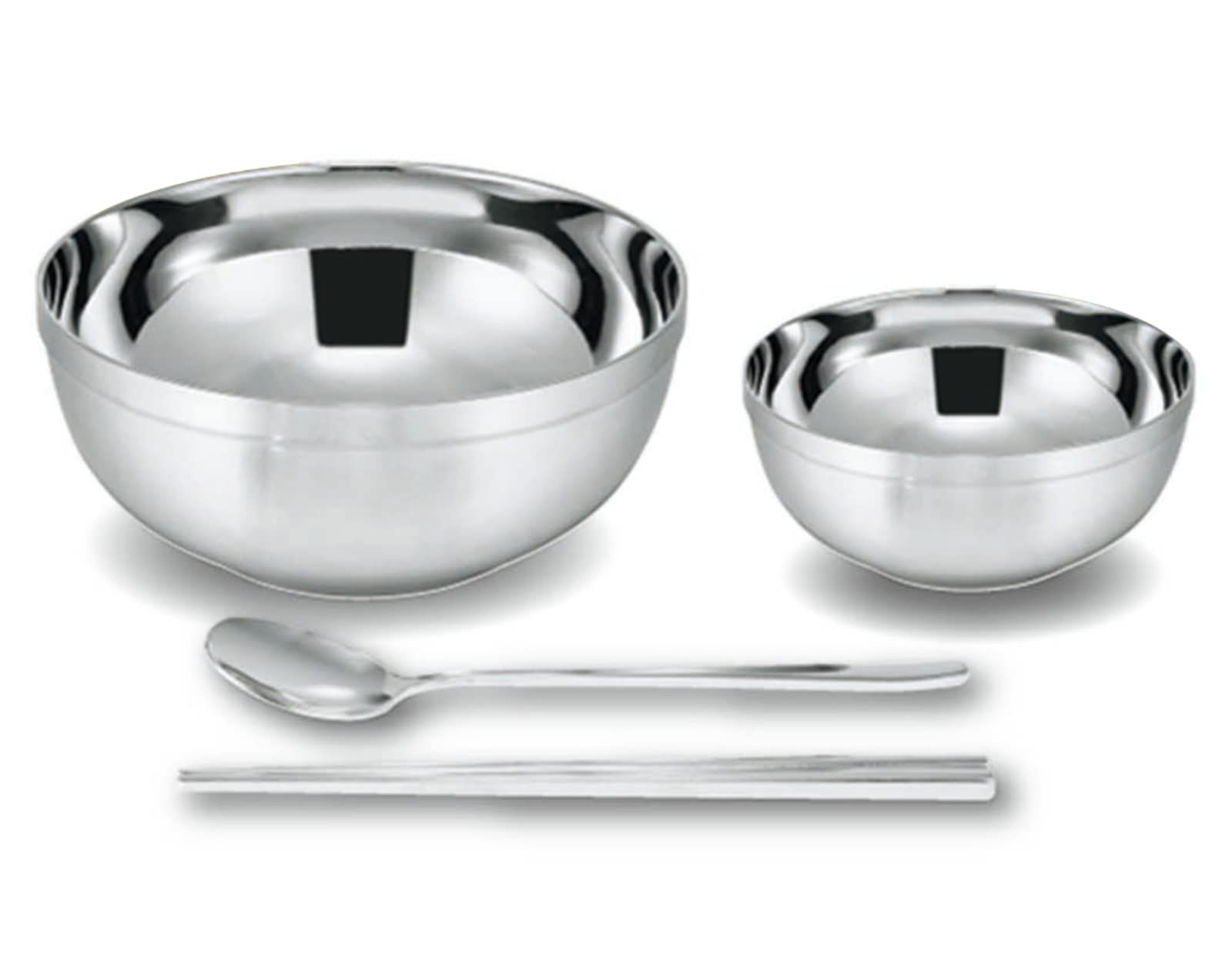 4点セット スプーン 箸 オールステンレス どんぶり 中空二重構造 熱くなりにくい ステンレス 結露しにくい 軽量タイプ カクセー HOL-04 シルバー