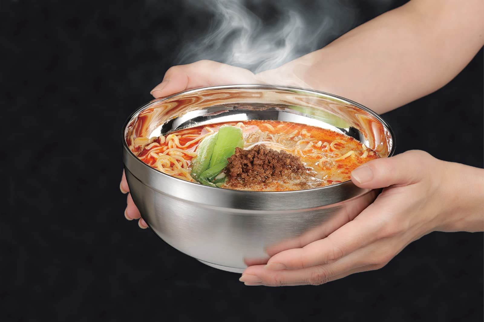 4点セット スプーン 箸 オールステンレス どんぶり 中空二重構造 熱くなりにくい ステンレス 結露しにくい 軽量タイプ カクセー HOL 04 シルバー