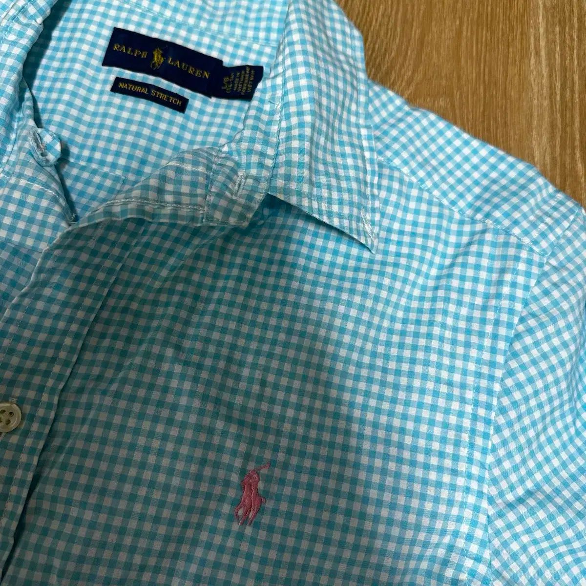 ポロラルフローレン リネン ポニー刺繍 チェックシャツ SP スカイブルー