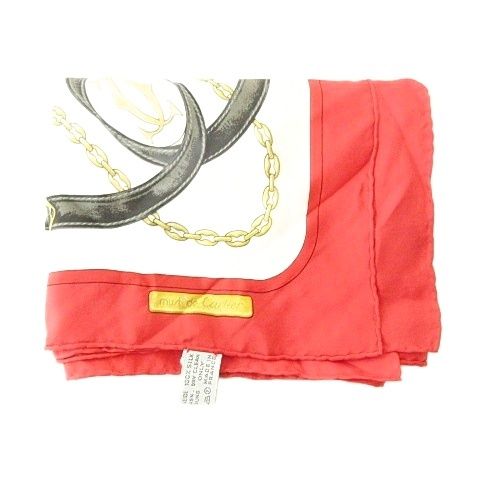 カルティエ Cartier チェーン スカーフ シルク 80×80 フランス製 赤
