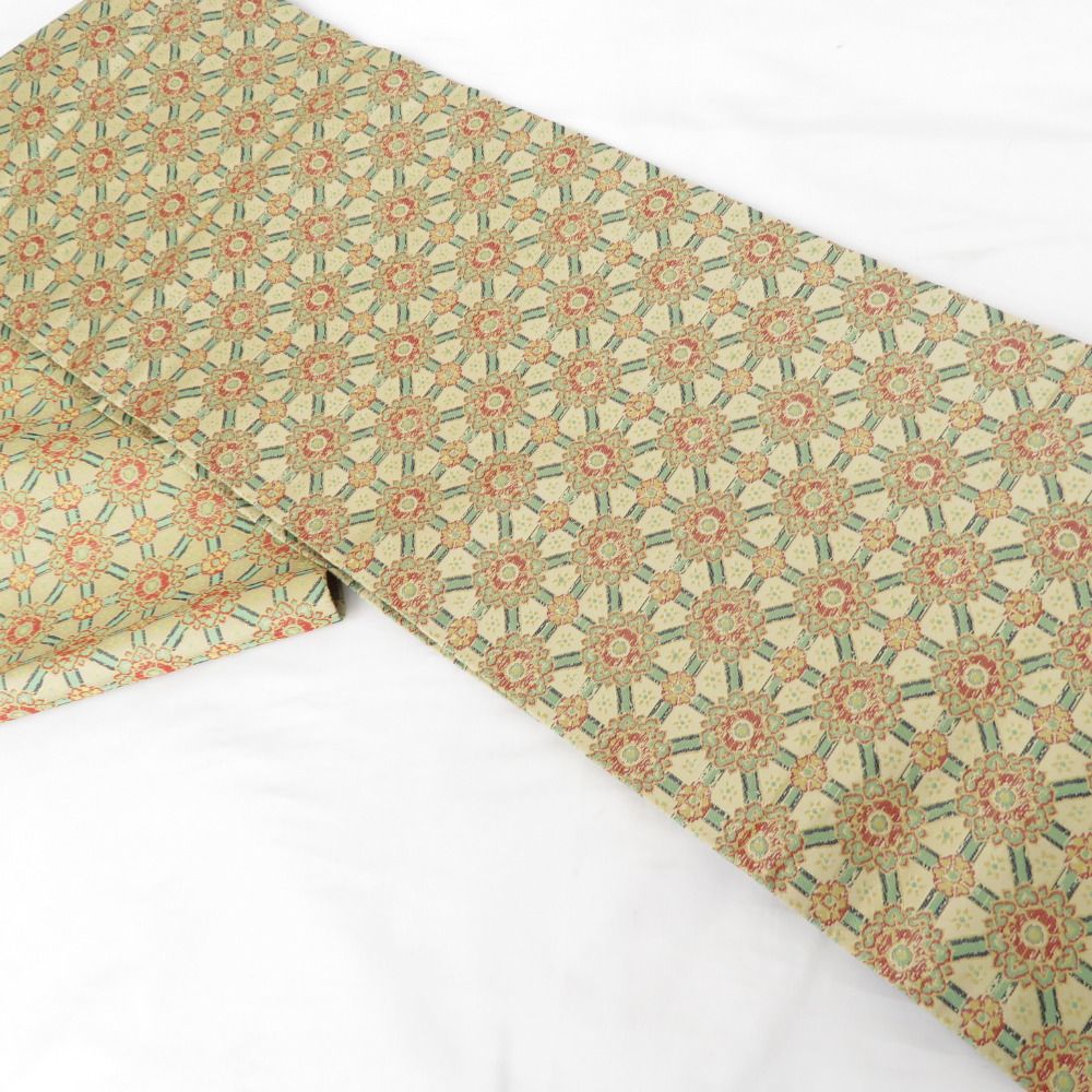 龍村美術織物 名古屋帯 正絹 小蜀紅錦 九寸開きなごや帯 全通柄