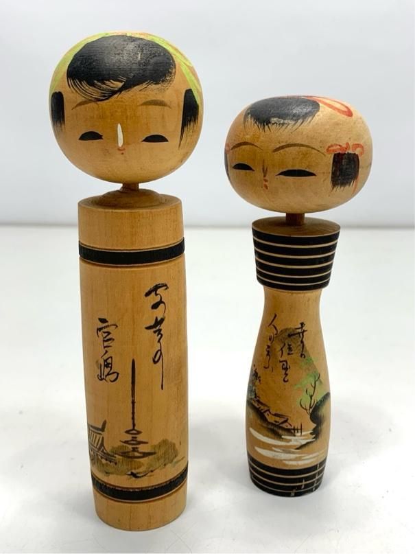 こけし 2体 こけし 2体セット 夫婦 ペア 風景画 民芸品 工芸品 昭和レトロ