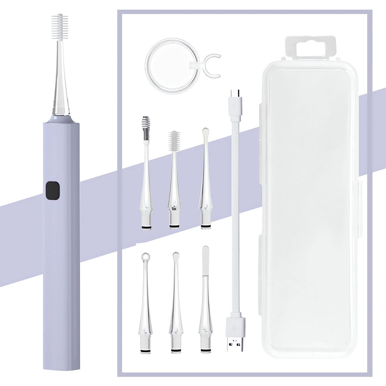 LEDライト付き耳かき USB充電式 光る耳かき ルーペ 耳掃除 マルチスタイルの交換 なイヤーチップ ライト 子供用 お年寄り用 家庭用 耳かき イヤークリーナー 収納付き 携帯便利 パープル