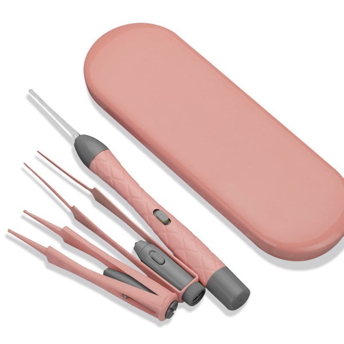 数量 鼻くそ取りピンセット 耳かきセット 耳掃除 ライト付耳かき みみかき 鼻洗浄ピンセット USB充電式 子供 お年寄り 家庭用 ピンセット はっきり見える 耳かき 携帯便利 LEDライト付 ピンク