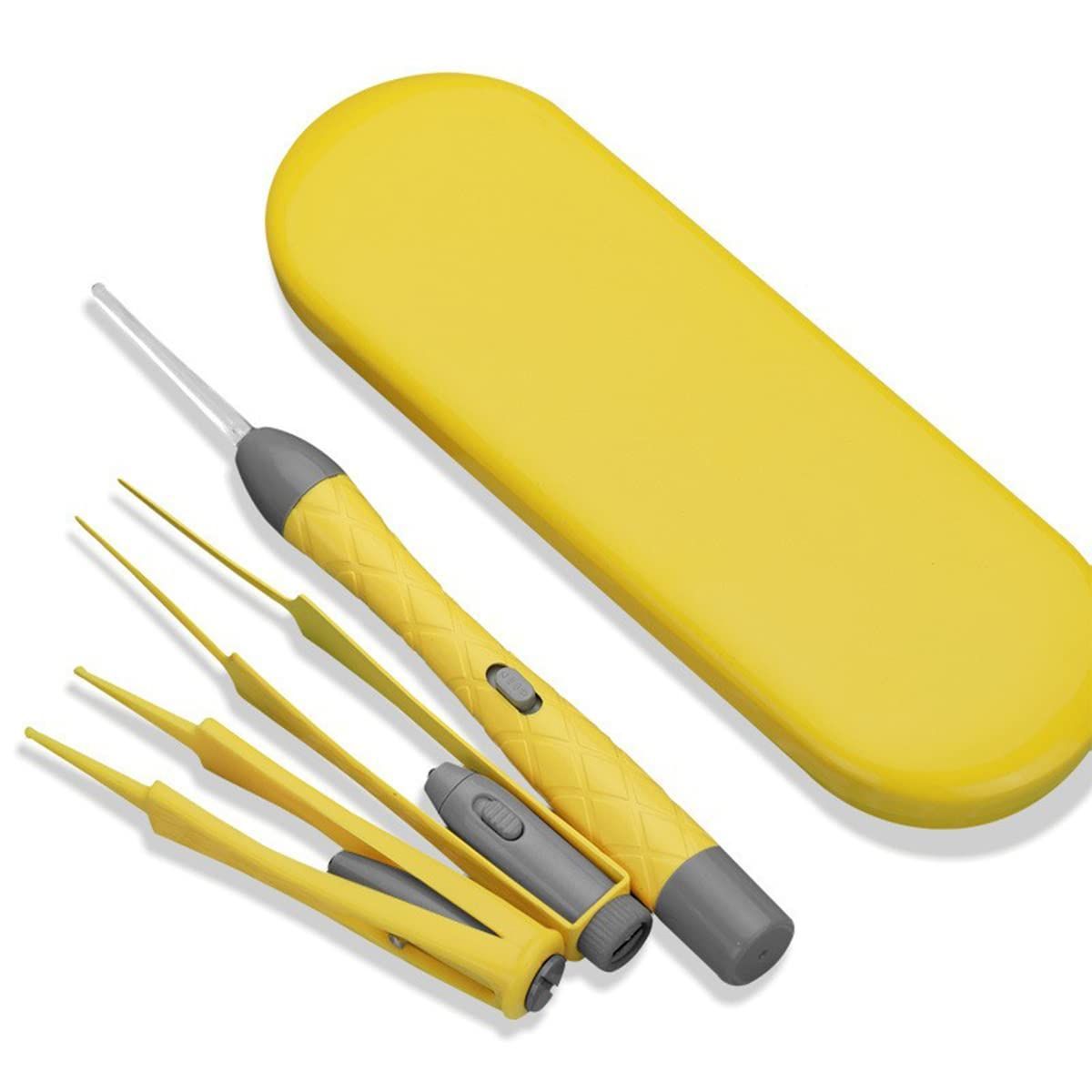 はっきり見える 子供 お年寄り 家庭用 鼻洗浄ピンセット 携帯便利 ライト付耳かき 耳かきセット 鼻くそ取りピンセット 耳掃除 みみかき 黄色 USB充電式 ピンセット 耳かき LEDライト付