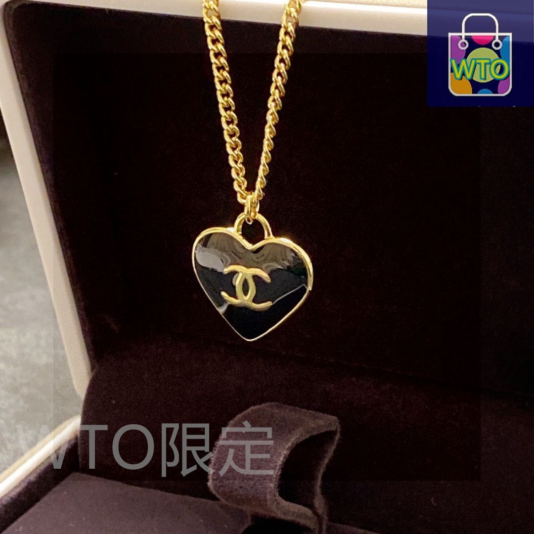 今日特価】CHANEL 最新モデル ブラックハート ダブルサイド ネックレス