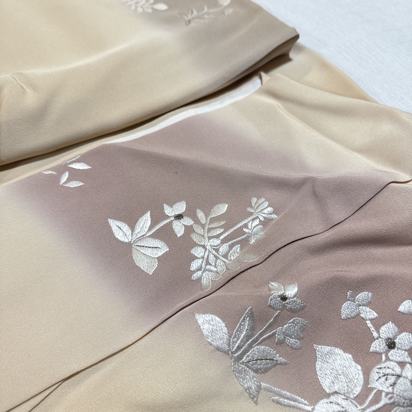 訪問着　袋帯　フルセット　刺繍　正絹　薄オレンジ 訪問着 袋帯 フルセット 刺繍 正絹 薄オレンジ - メルカリ