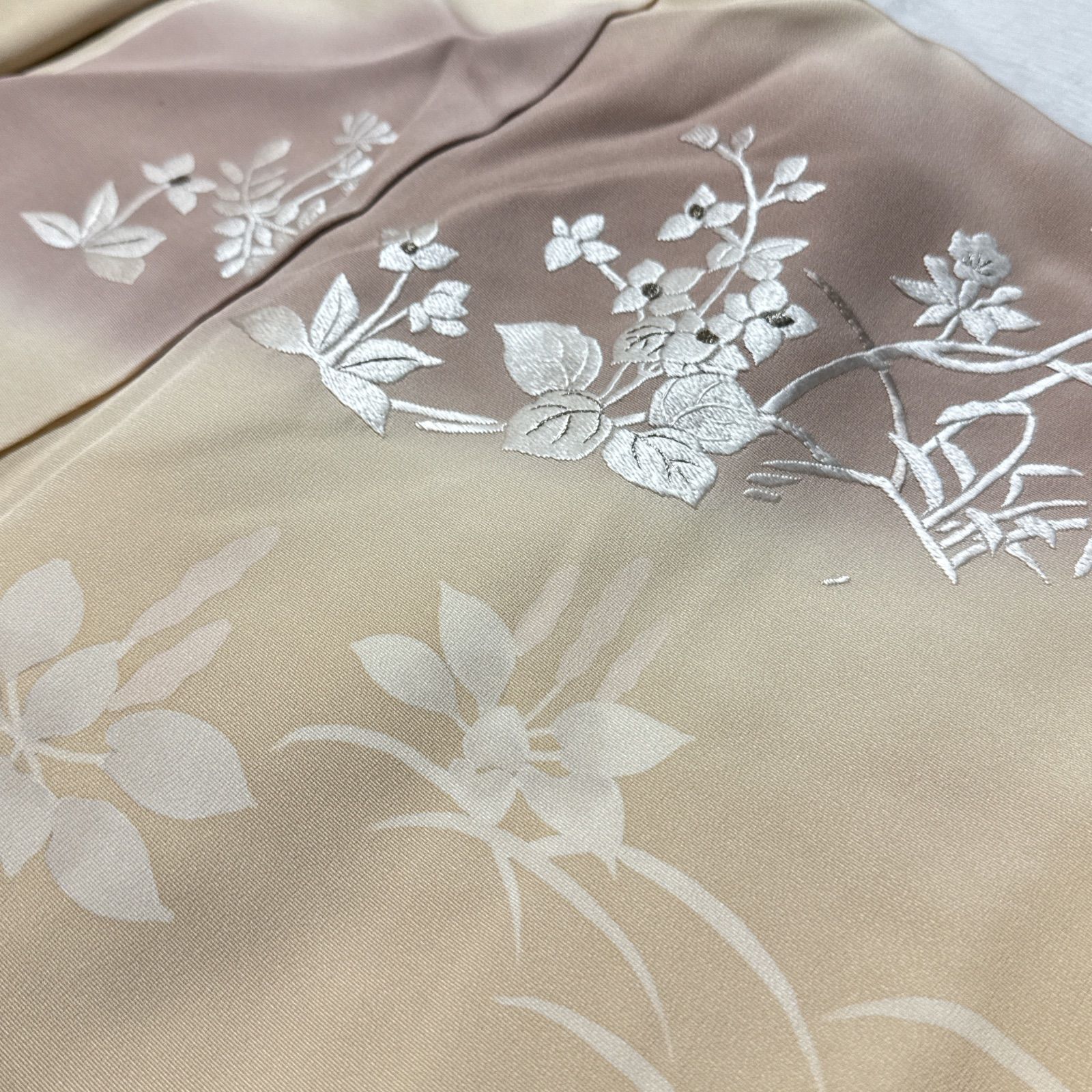 訪問着　袋帯　フルセット　刺繍　正絹　薄オレンジ 訪問着 袋帯 フルセット 刺繍 正絹 薄オレンジ - メルカリ