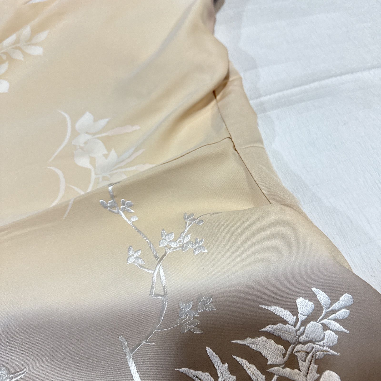 訪問着 袋帯 フルセット 刺繍 正絹 薄オレンジ - メルカリ