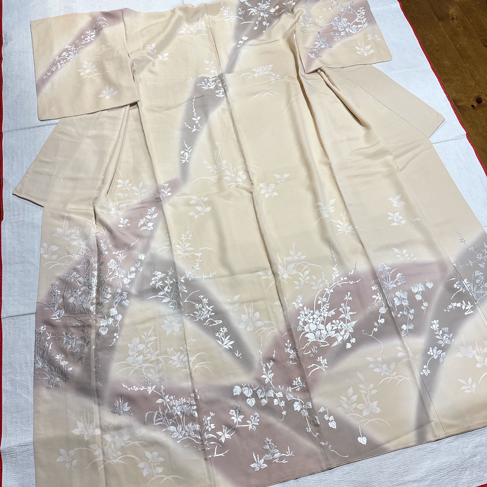 訪問着　袋帯　フルセット　刺繍　正絹　薄オレンジ 訪問着 袋帯 フルセット 刺繍 正絹 薄オレンジ - メルカリ