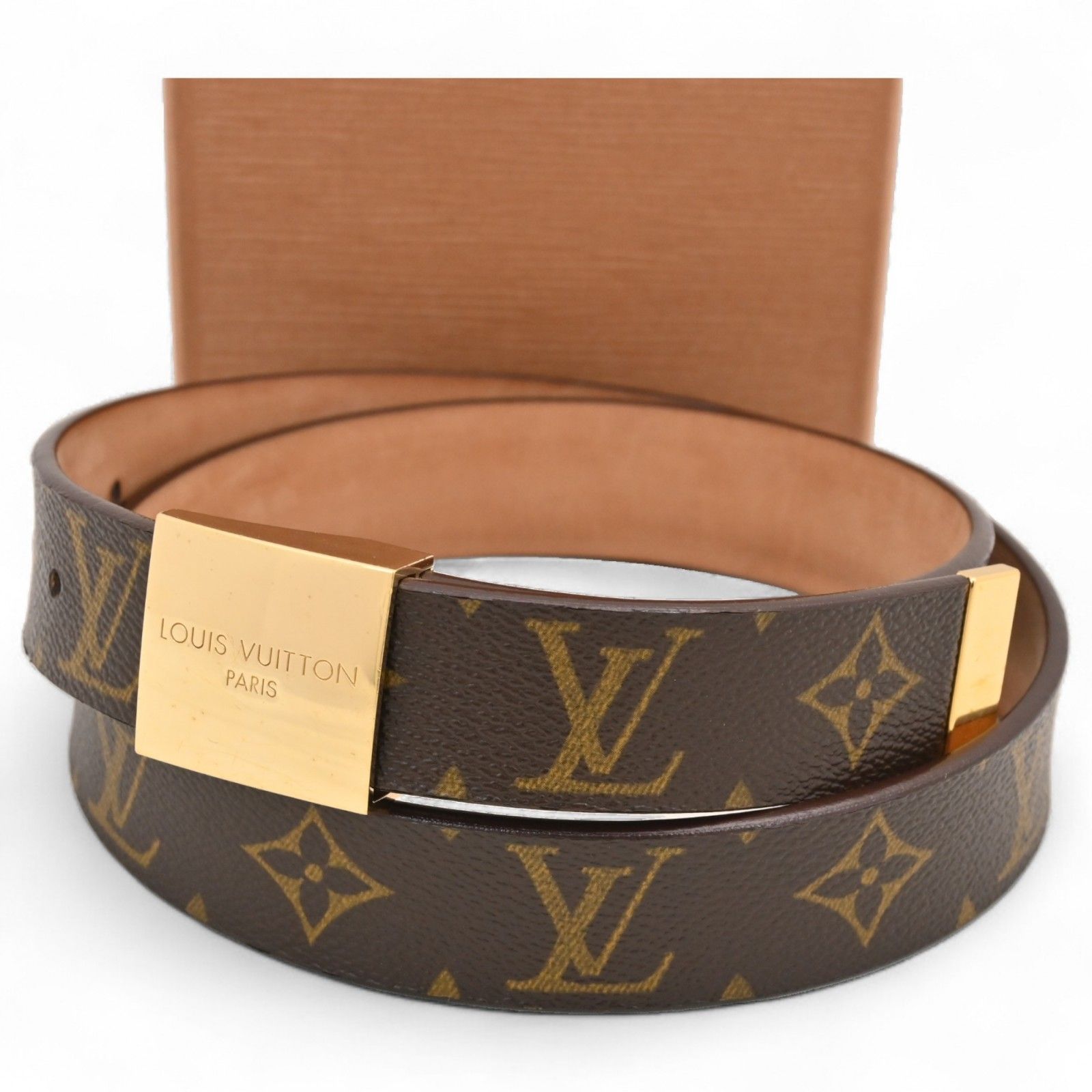 ルイヴィトン　茶色ペルト　 LOUIS VUITTON Louis Vuitton ルイヴィトン レザーベルト LV ピラミッドバックル