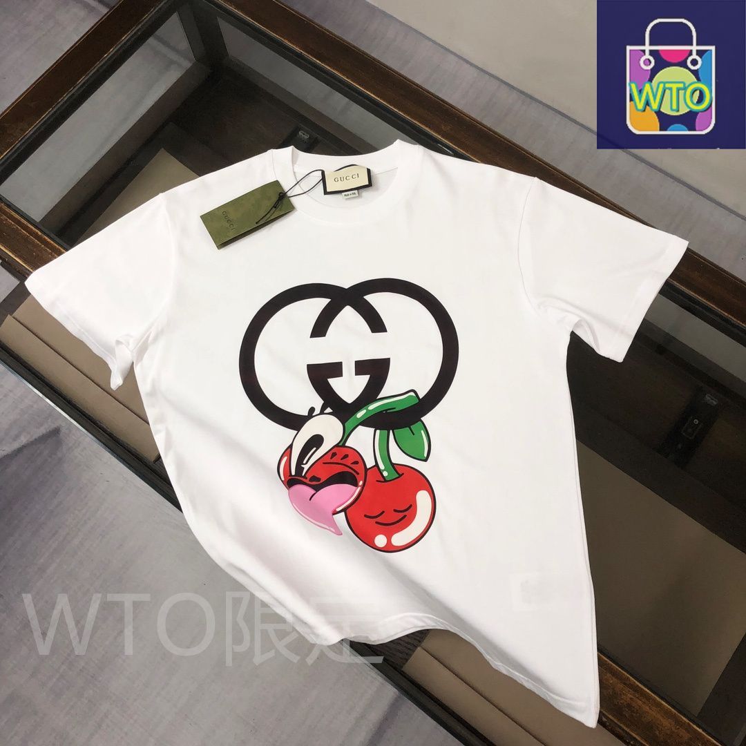 本日限定特価】GUCCI 夏季新款 カップル用 綿100% クルーネックTシャツ