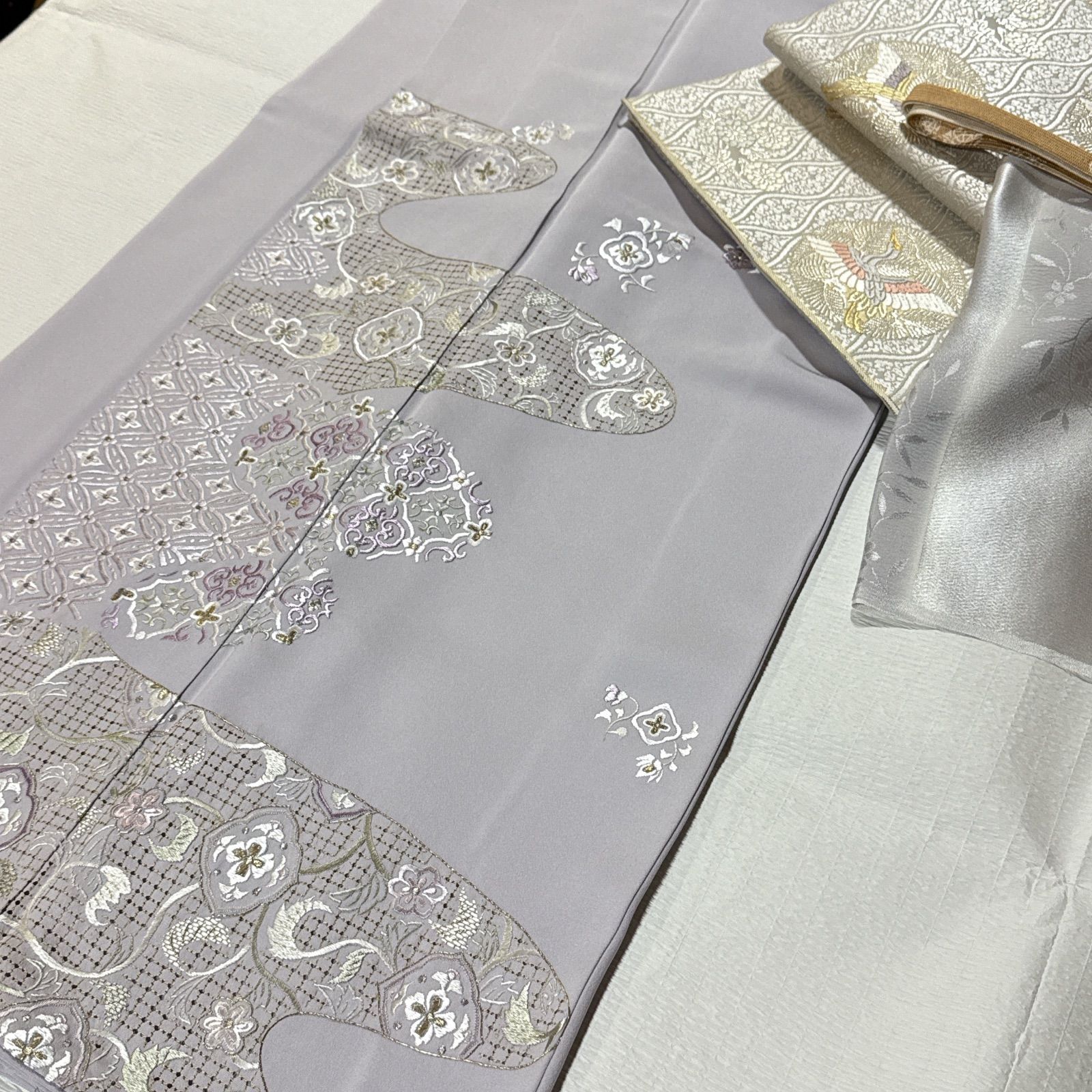 山口美術織物 付下げ 袋帯 フルセット 正絹 刺繍 薄紫 - メルカリ