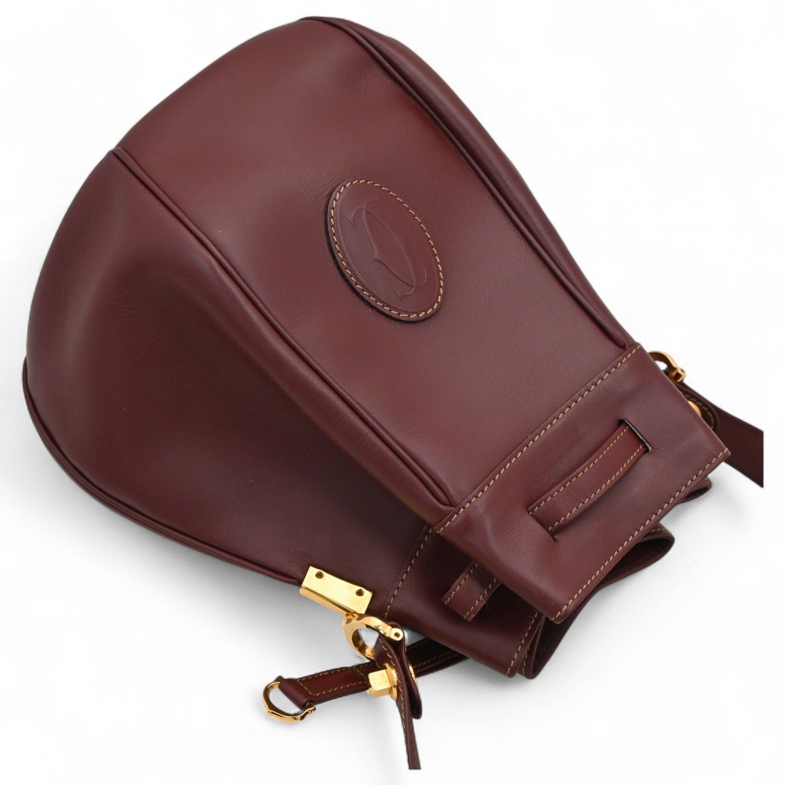 カルティエ マストライン 巾着ショルダーバッグ レザー Aランク