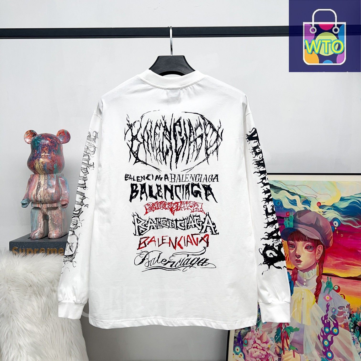 BALENCIAGA ホワイト ロングスリーブ Tシャツ L 本日限定特価】BALENCIAGA メンズ＆レディース ロングスリーブ Tシャツ