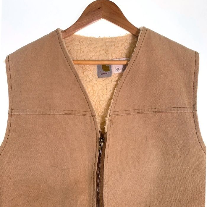 80's CARHARTT カーハート ダックベスト 内ボア ベージュ 6SV USA製