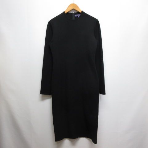 ラルフローレン パープルレーベル 長袖 変形ロングワンピース 黒 4 M
