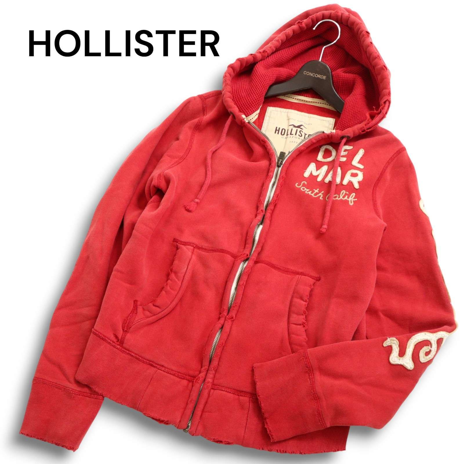 HOLLISTER ホリスター　パーカー　赤　M 裏起毛　綺麗め HOLLISTER ホリスター 秋冬 ロゴ 裏起毛☆ パーカー フーディー