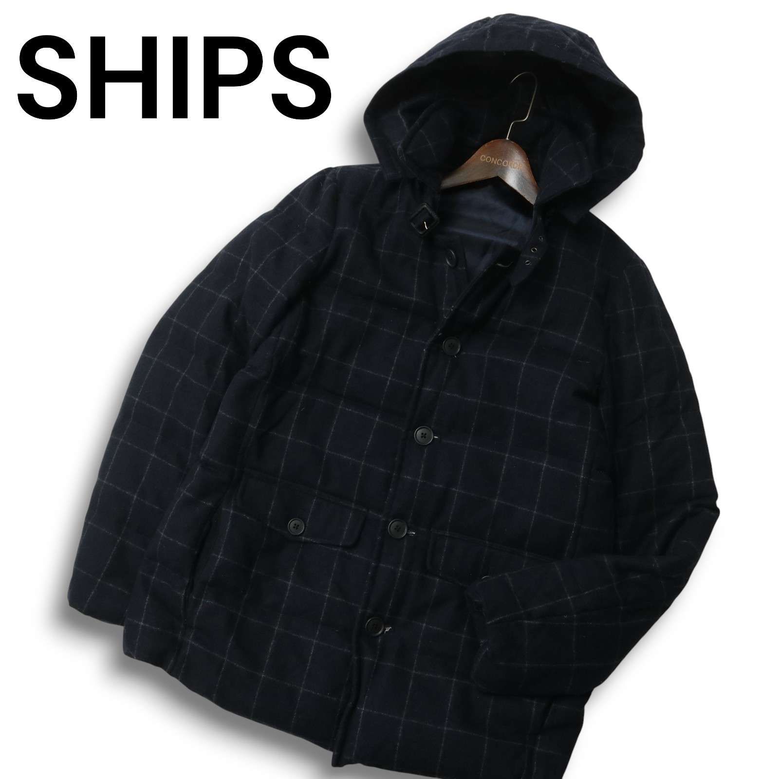 SHIPS COLORS シップス 秋冬☆ ウール チェック フーディー ダウン