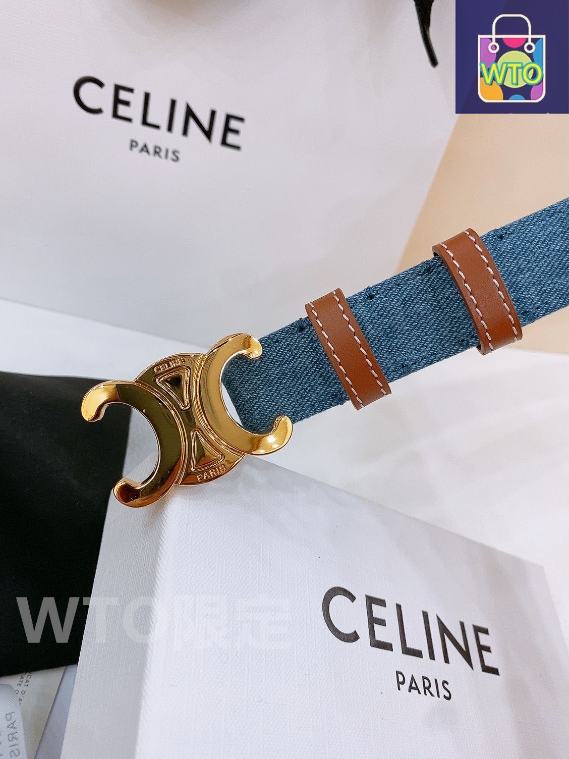 CELINE デニムベルト ロゴポーチ付き CELINE デニムベルト ロゴポーチ付き CELINE デニムベルト ロゴポーチ