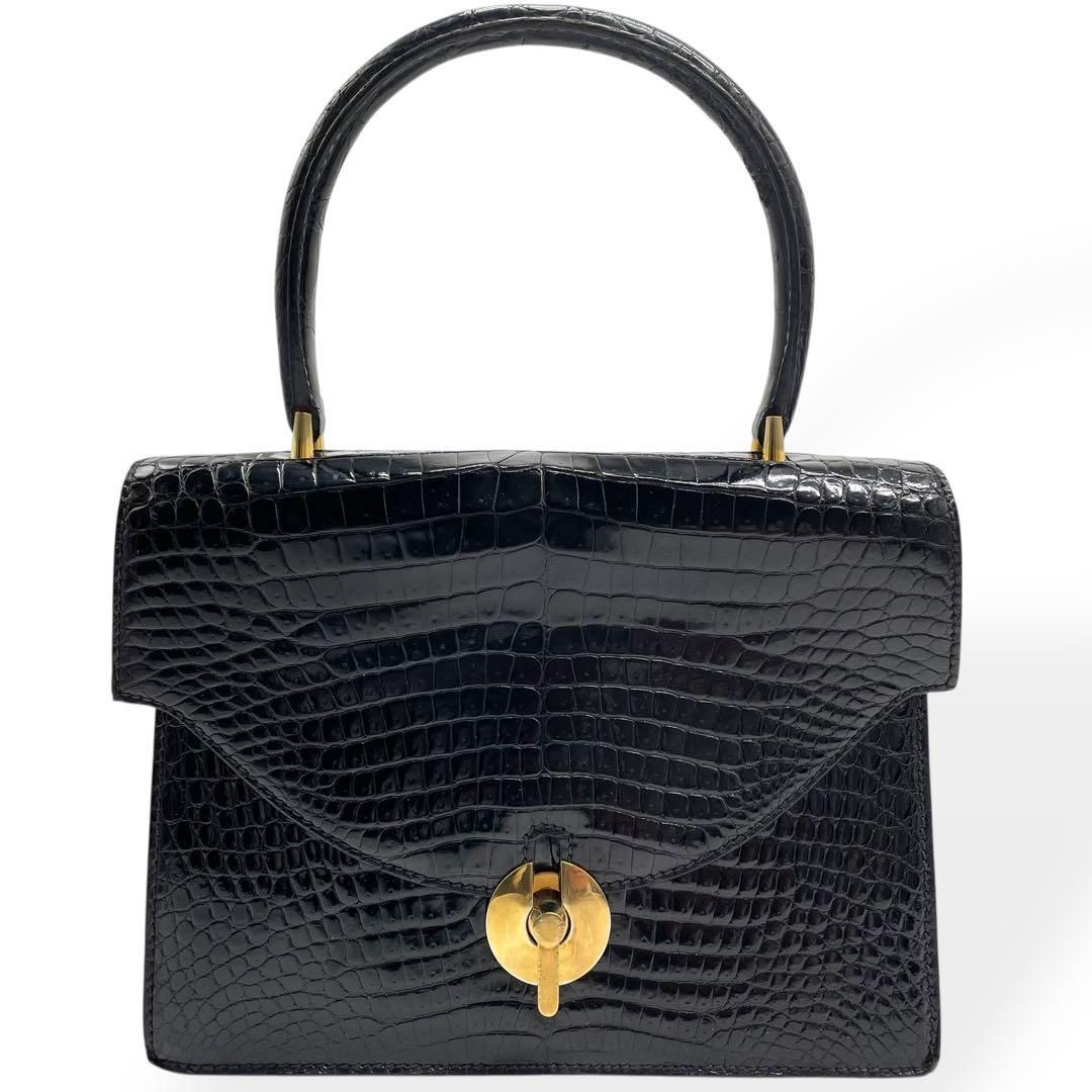 美品✨ Spreafico シャイニングクロコダイル ハンドバッグ ゴールド金具 良品 Spreafico シャイニングクロコダイル ハンドバッグ ゴールド金具