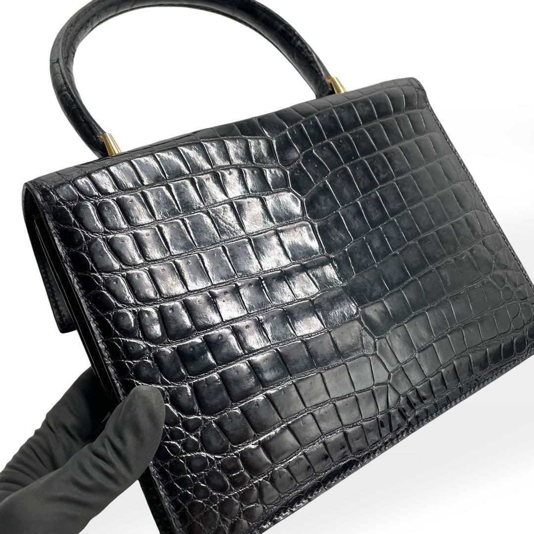 美品✨ Spreafico シャイニングクロコダイル ハンドバッグ ゴールド金具 良品 Spreafico シャイニングクロコダイル ハンドバッグ ゴールド金具