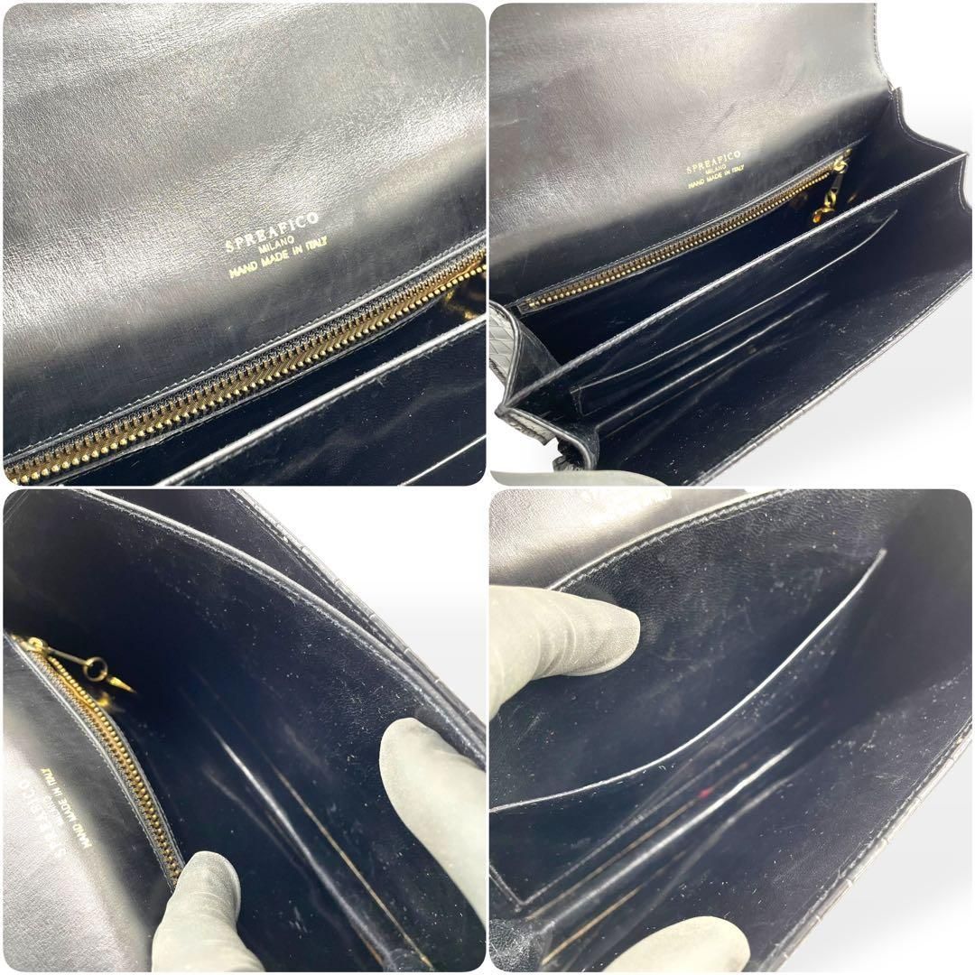 良品 Spreafico シャイニングクロコダイル ハンドバッグ ゴールド金具