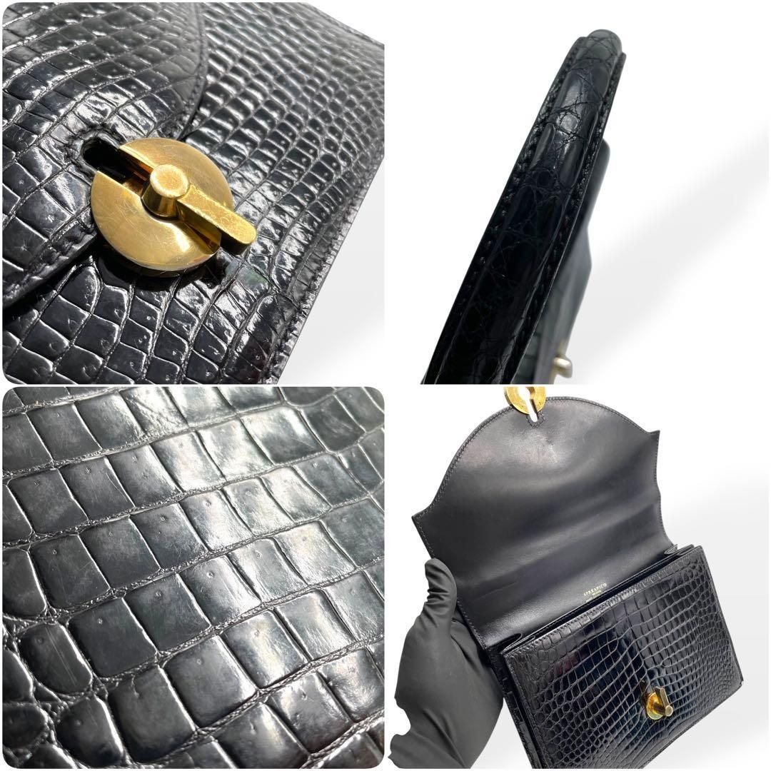 良品 Spreafico シャイニングクロコダイル ハンドバッグ ゴールド金具