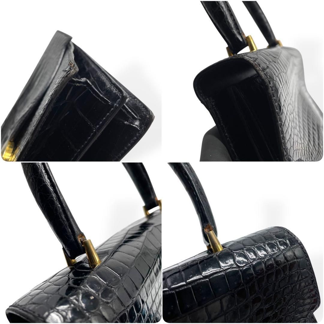 良品 Spreafico シャイニングクロコダイル ハンドバッグ ゴールド金具