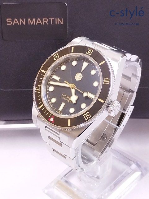 G011 [動作品] SAN MARTIN サンマーティン 腕時計 シルバー×ブラック SN0008-G 自動巻 | G★