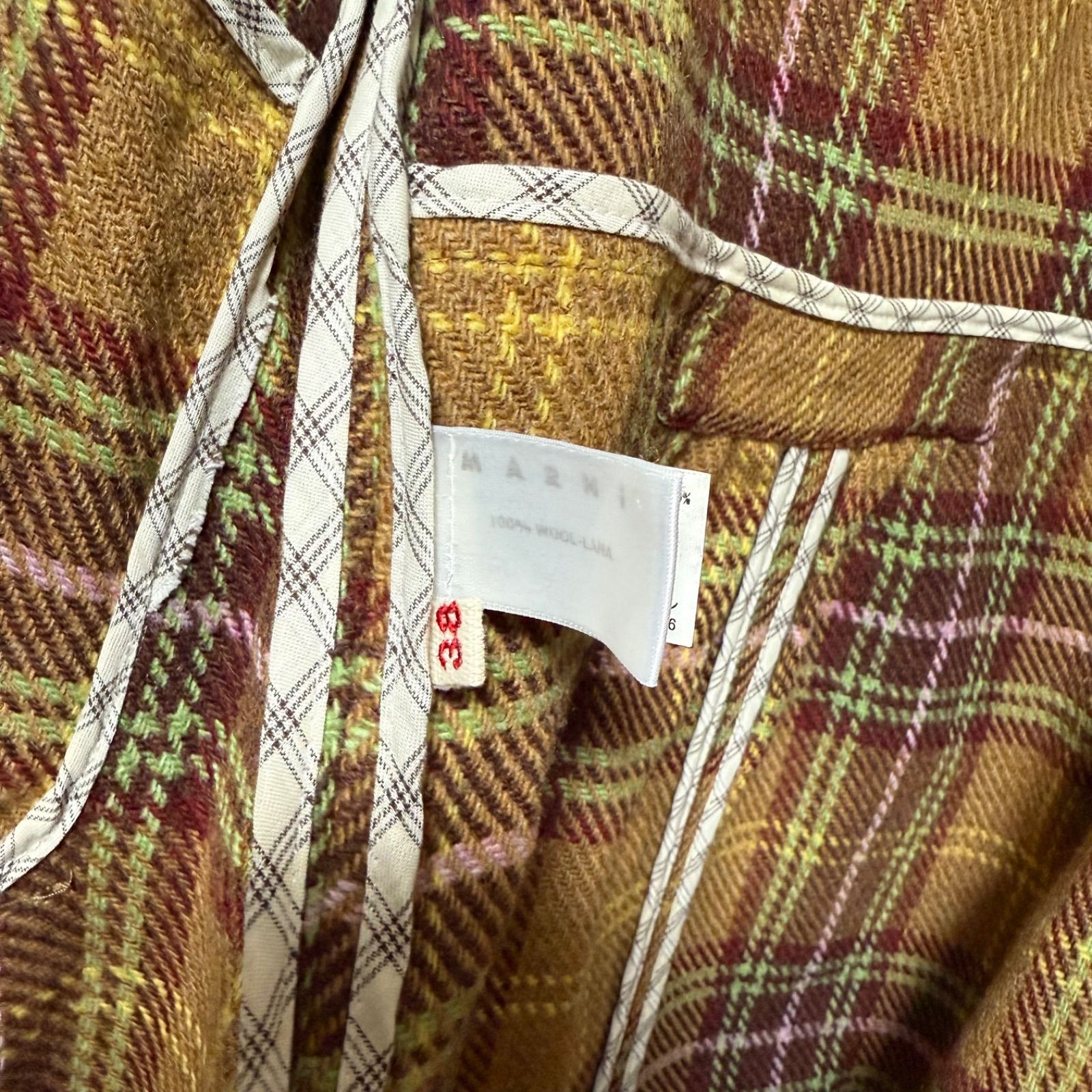 マルニ ツイード チェック ドローコード Aライン フレア ウールコート